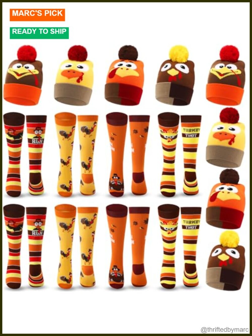 Thanksgiving Turkey Trot Costume Set 16 Pcs Beanie Hats & Long Socks Polyester